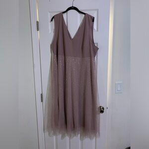 Plus Glitter V-Neck Dress Dusty Pink